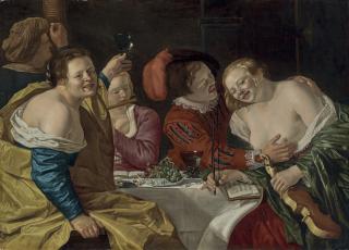 Christiaen Van Couwenbergh - A Merry Company Drinking And Playing Music