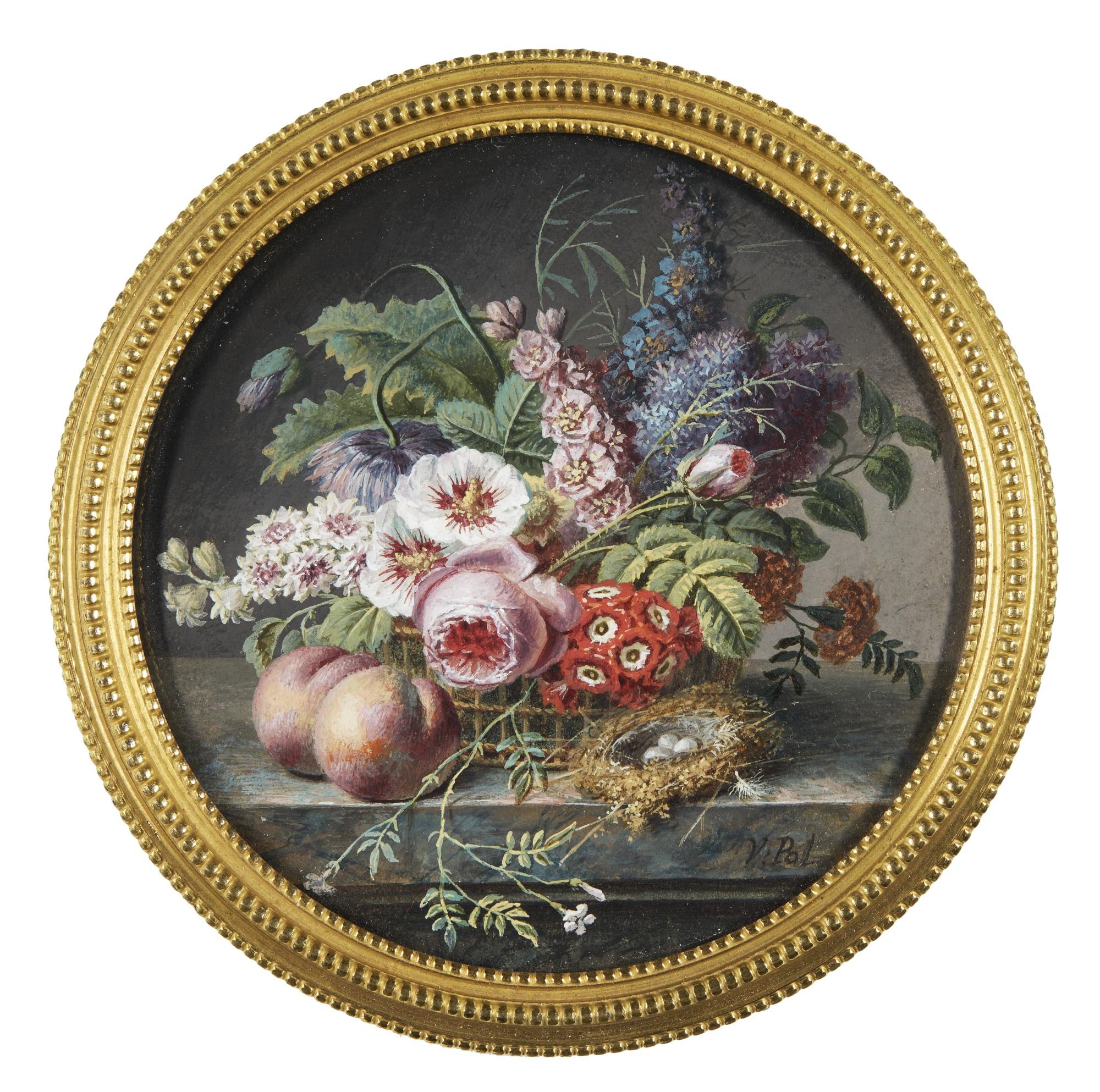 Christiaen Van Pol - Still Life With A Basket Of Flowers And Fruit, Circa 1790