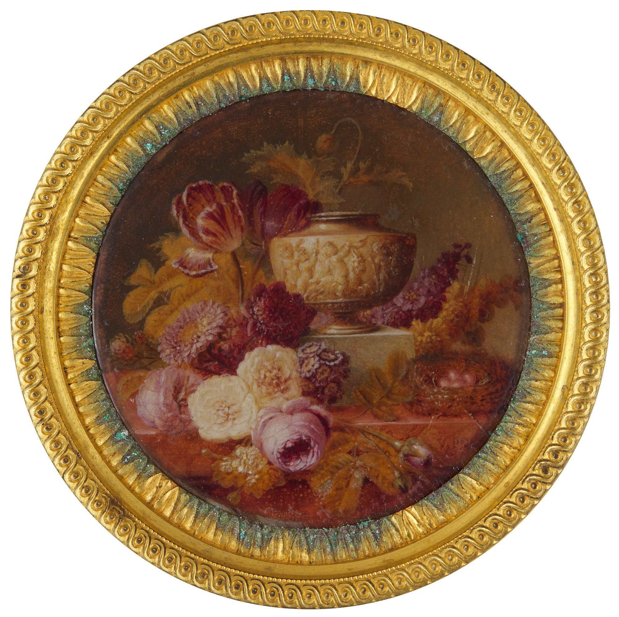 Christiaen Van Pol - Still Life With Flowers, A Stone Vase And A Bird\'S Nest, Circa 1805