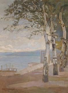 Christian Adam Landenberger - Birken am Seeufer (Ammersee?).