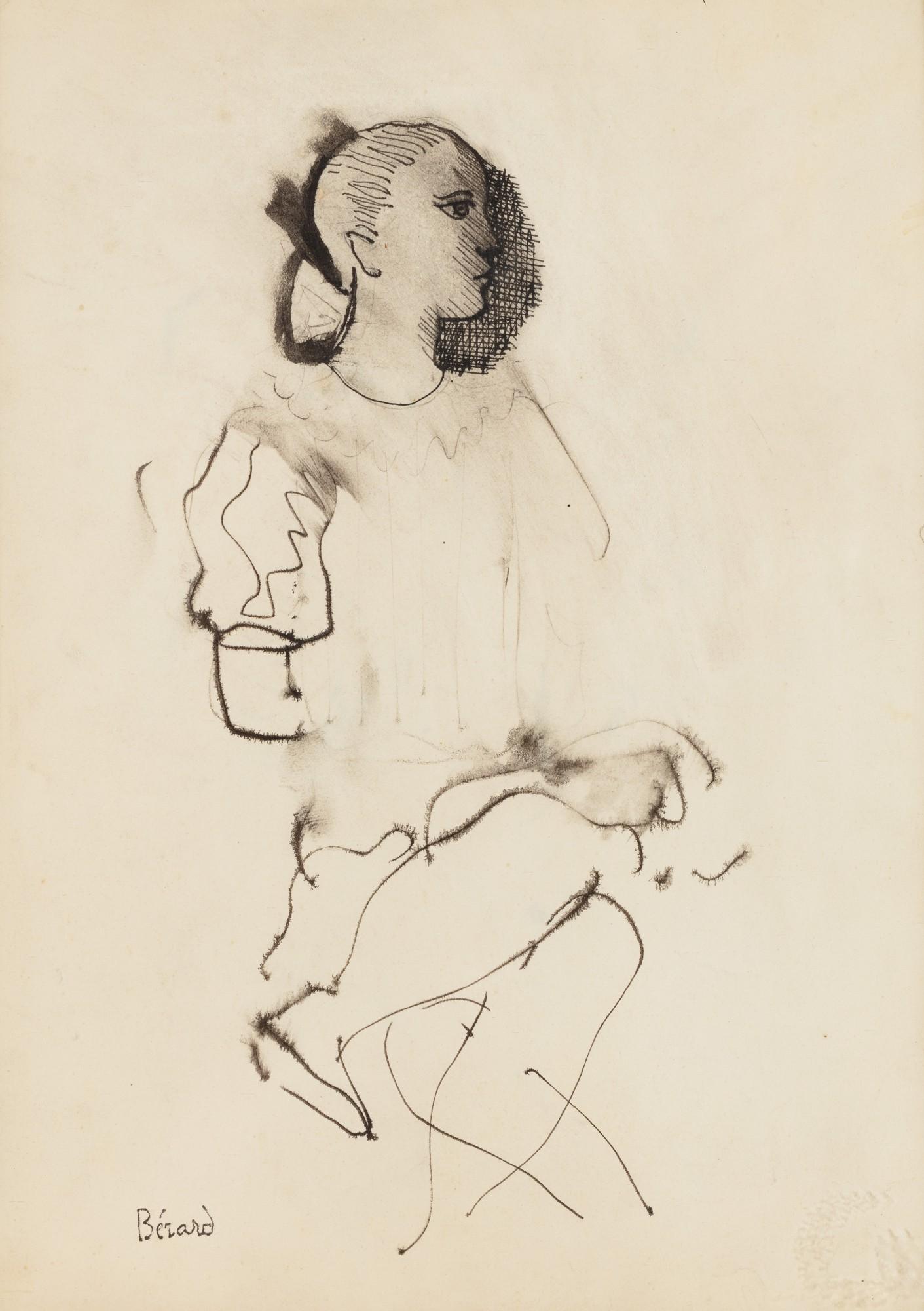 Christian Bérard - Esquisse de figure assise en collerette