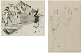 Christian Bérard - Figures On A Street Together With Dancing Figures By Leonor Fini: Two Works