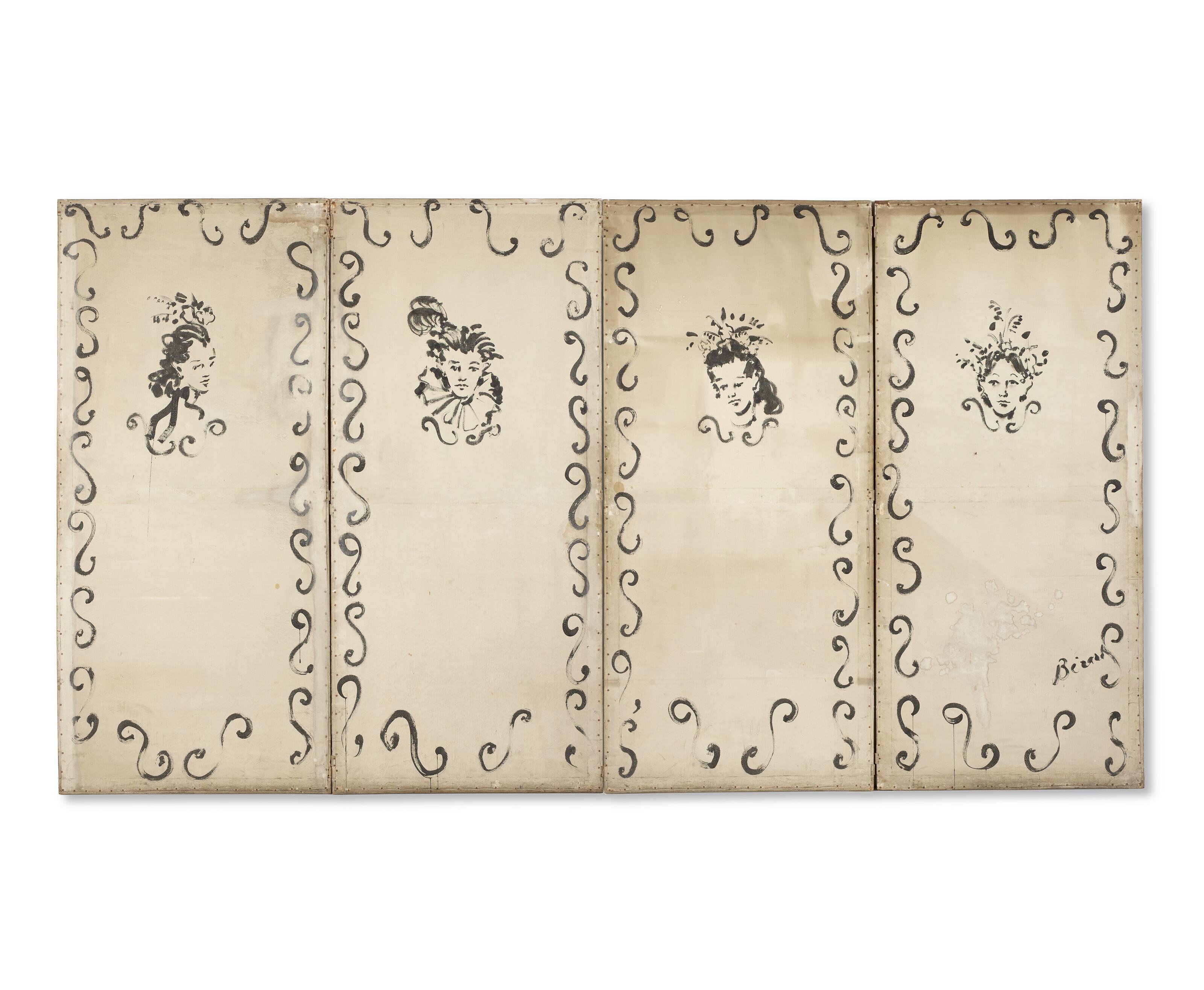 Christian Bérard - Suite de quatre toiles montées en paravent pour \