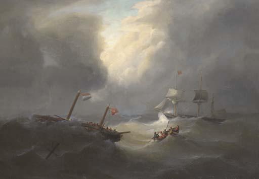 Christian Cornelis Kannemans - A dismasted Vessel in a heavy gale