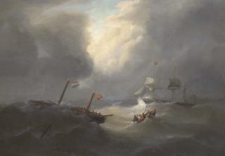 Christian Cornelis Kannemans - A dismasted Vessel in a heavy gale