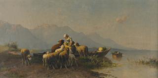 Christian Friedrich Mali - Hirtin mit Schafen am abendlichen Chiemsee.