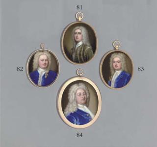 Christian Friedrich Zincke - A Young Gentleman, In Blue Velvet Coat And Lace Cravat, Long Powdered Wig Knotted Over His Right Shoulder