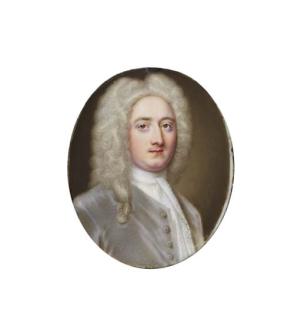 Christian Friedrich Zincke - George Compton, 6Th Earl of Northampton (1692-1758), In Grey Coloured Velvet Coat And Lace Cravat, Long Powdererd Wig Knotted Over His Right Shoulder