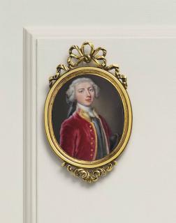 Christian Friedrich Zincke - Lord Augustus Fitzroy (1716-1741), In Gold-Trimmed Red Velvet Coat, Purple Waistcoat And White Cravat, Powdered Bag Wig En Queue, Holding A Black Tricorn Hat Under His Left Arm