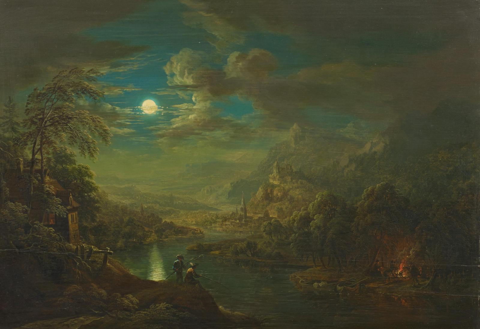 Christian Georg I Schütz - Flusslandschaft im Mondschein.