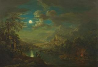 Christian Georg I Schütz - Flusslandschaft im Mondschein.
