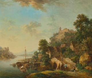 Christian Georg Schütz d. Ä. - Rheintalansicht mit Blick auf die Stadt Braubach mit der Marksburg.