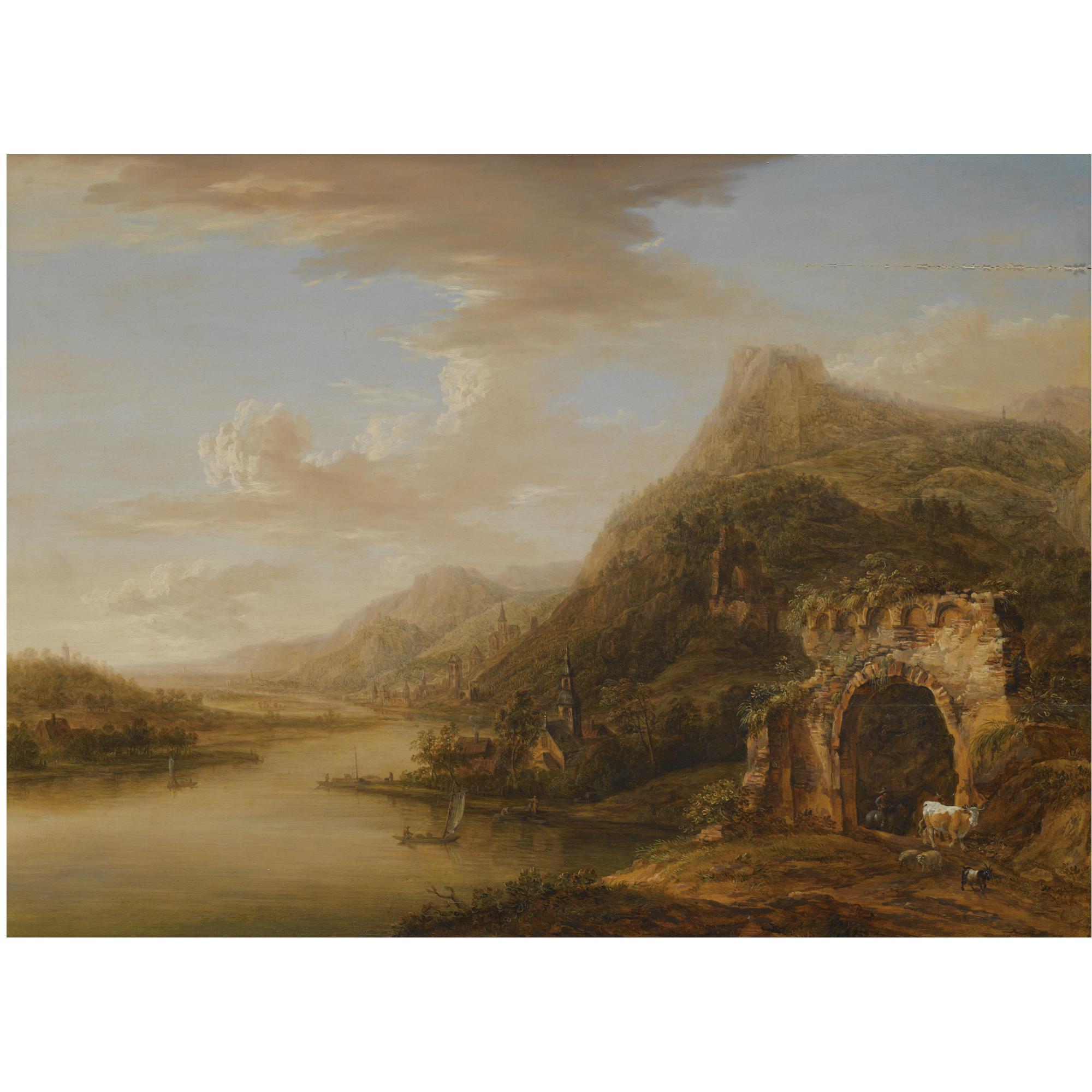 Christian Georg Schütz The Younger - An Extensive Rhenish Landscape With A Ruined Arch In The Foreground