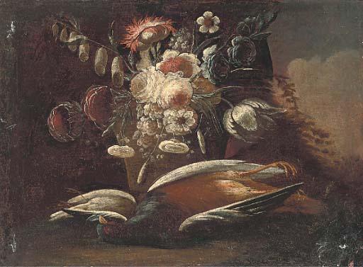 Christian Georg Schuz - Still life of a dead pheasant and song bird
