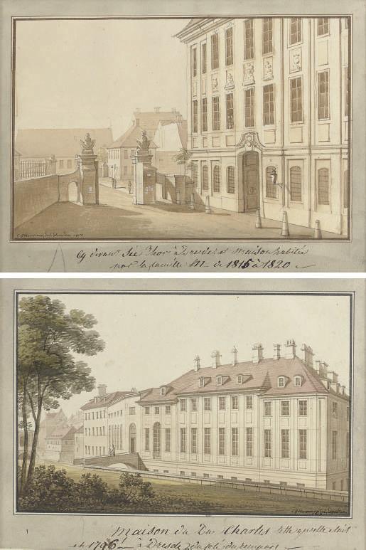 Christian Gottlob Hammer - A view of the rear of the Palace of Prince Karl of Kurland, Dresden; and A view of the Minister Hotel in the Seegasse, Dresden