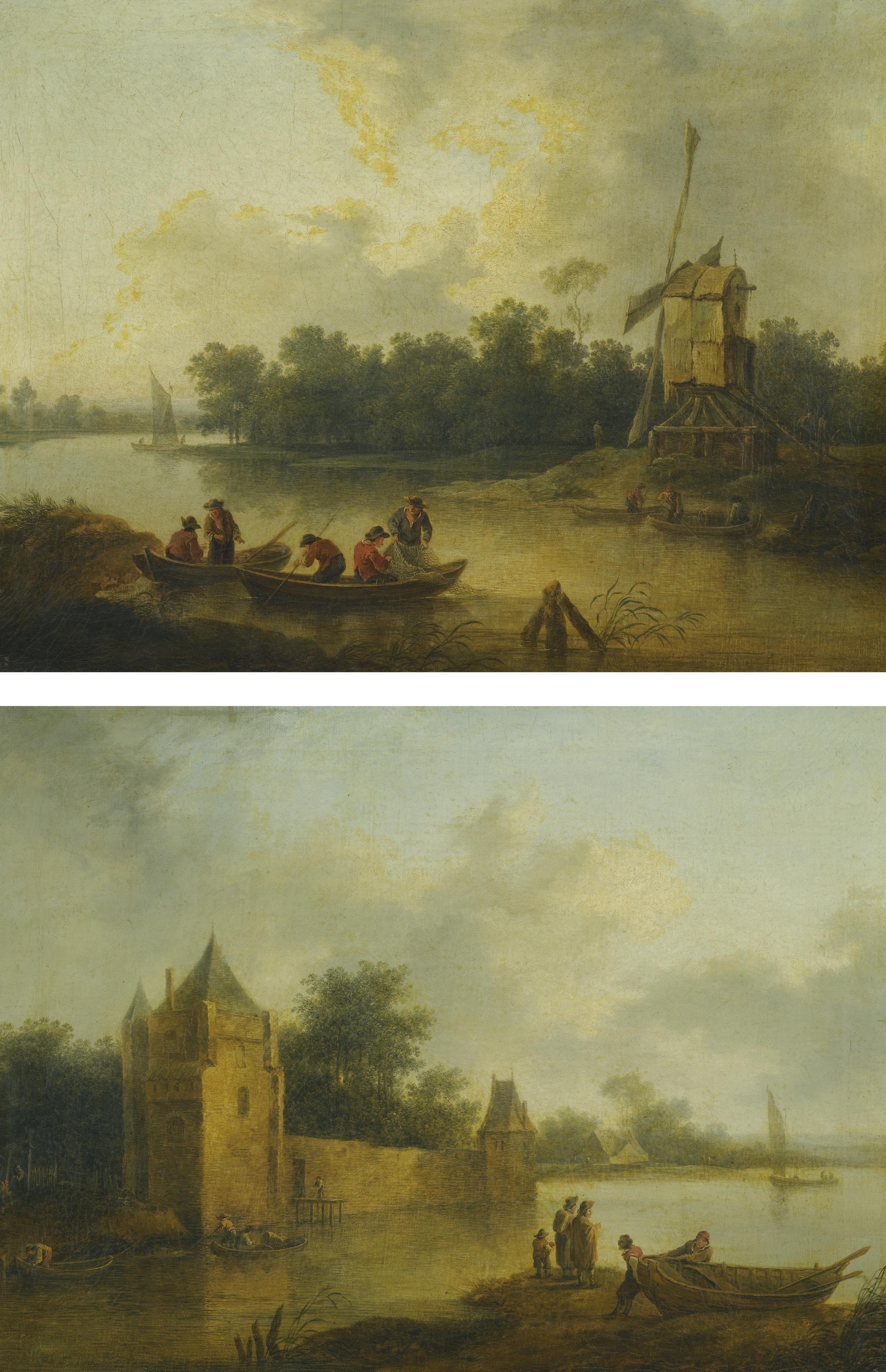 Christian Hilfgott Brand - River Landscape With A Windmill; River Landscape With A Fortified House