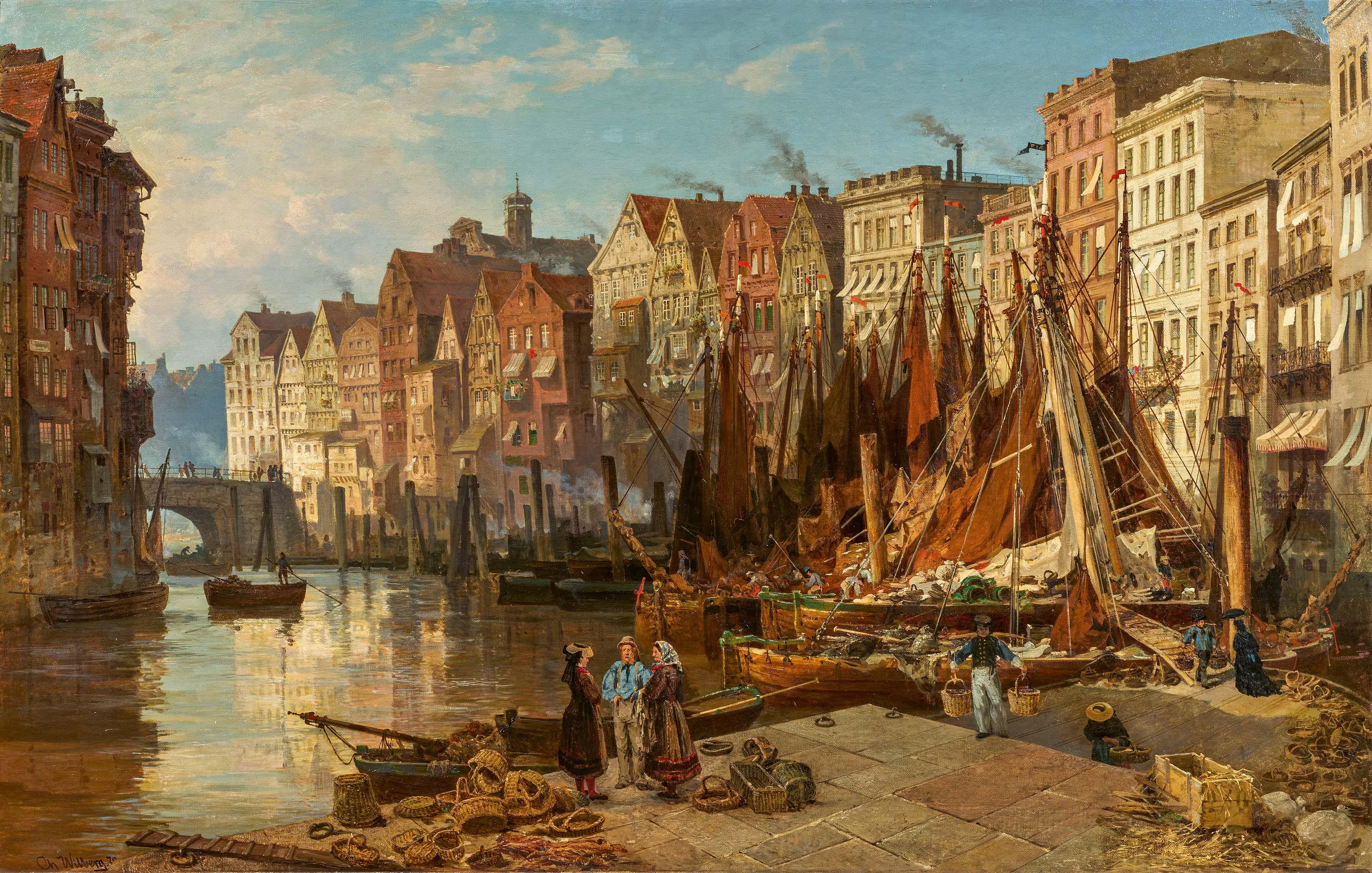 Christian Johannes Wilberg - Fleet in Hamburg mit Blick vom Hopfenmarkt.