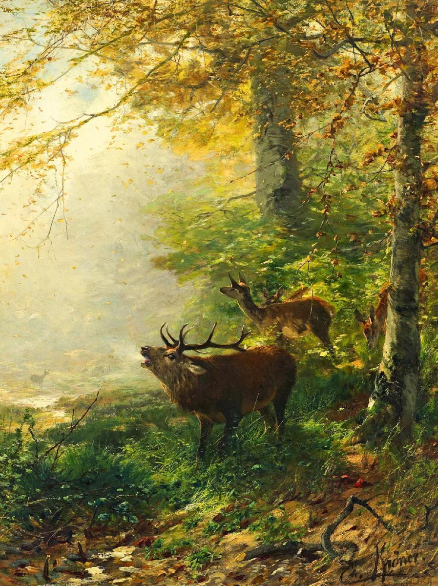 Christian Kröner - Herbstwald mit Rotwild.