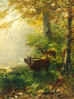 Christian Kröner - Herbstwald mit Rotwild.