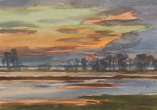 Christian Modersohn - Überschwemmte Wiesen mit untergehender Sonne.