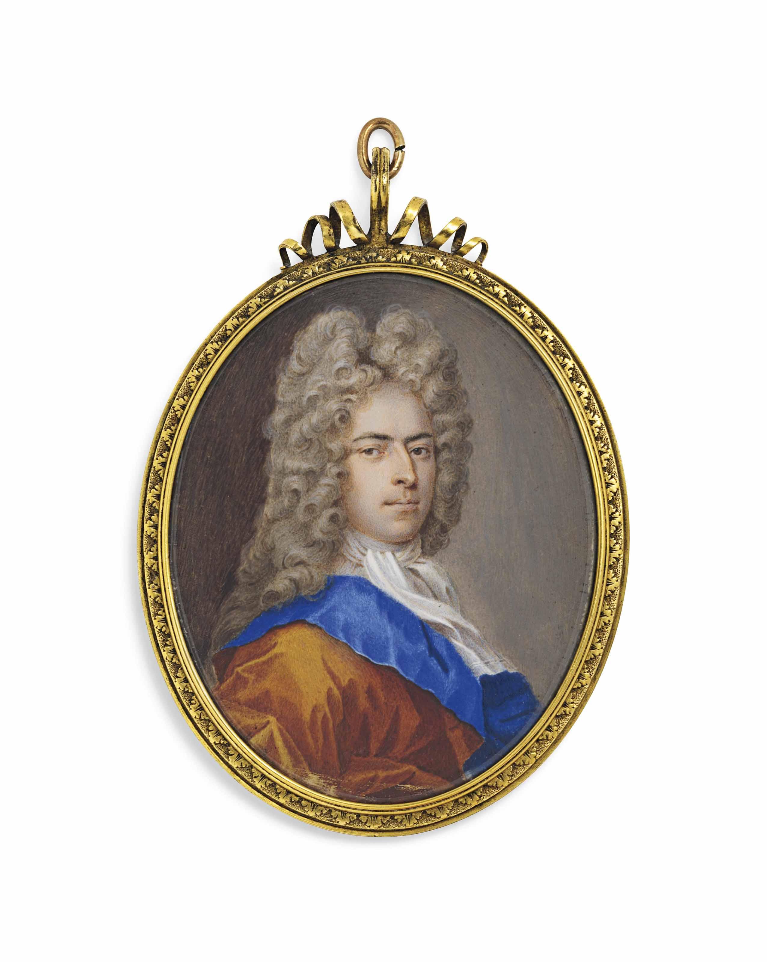 Christian Richter - A Gentleman, In Amber-Coloured Cloak With Blue Lining And White Cravat, Long, Full-Bottomed Wig