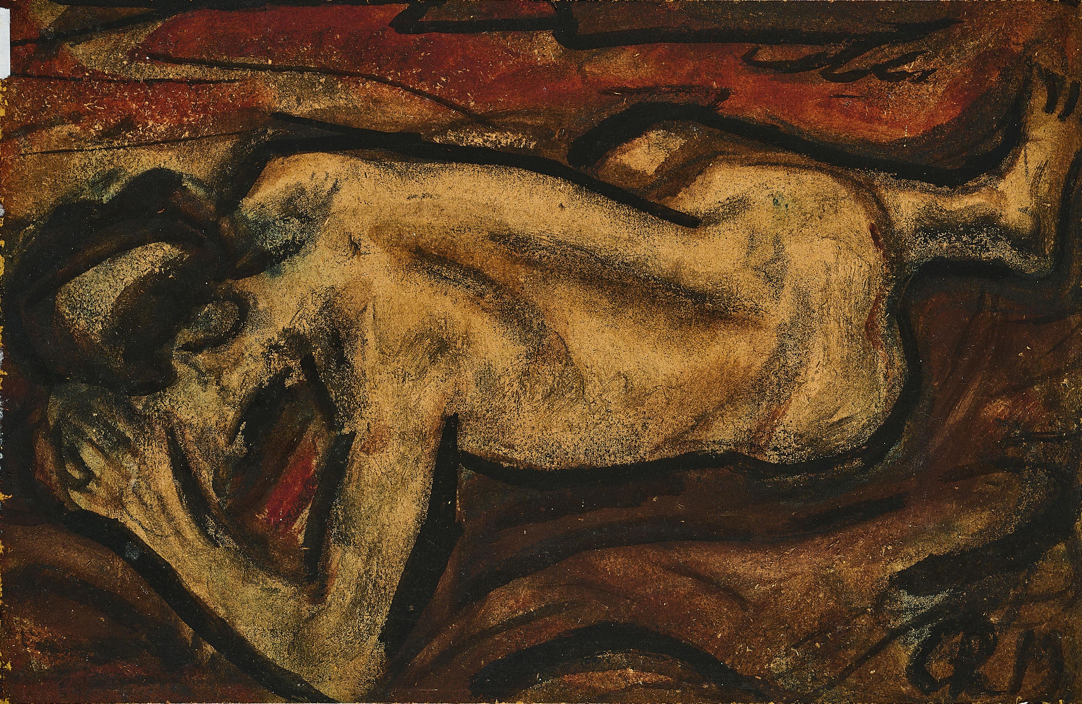 Christian Rohlfs - Liegender, aufgestützter Rückenakt.