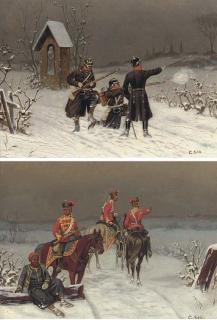 Christian Sell - Dragoons In The Snow; And Prussian Infantry