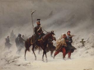 Christian Sell - Uhlans and French prisoners of war in a winterlandscape