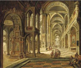 Christian Stocklin - The interior of a Gothic church with elegant company conversing in the aisle