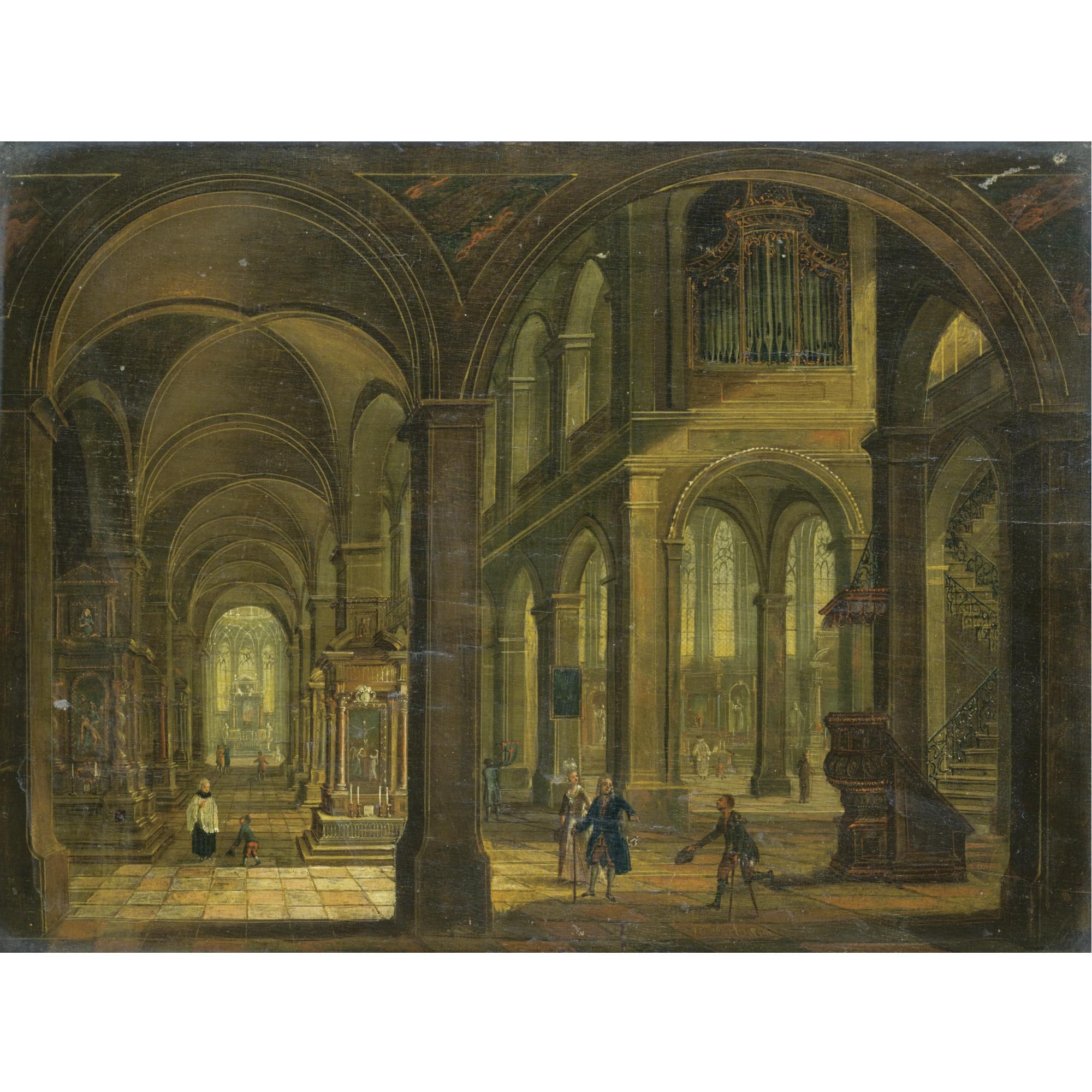 Christian Stöcklin - A Church Interior With Elegant Figures And Beggars