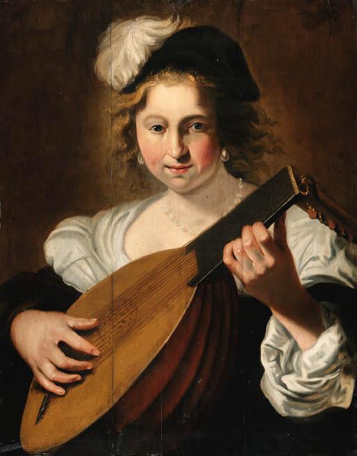 Christian van Couwenbergh - A lady playing a lute