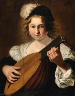 Christian van Couwenbergh - A lady playing a lute