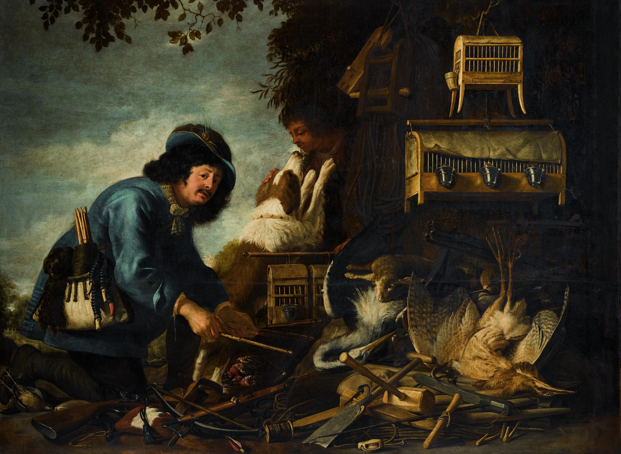 Christian Van Couwenbergh - Hunters With Their Dog, Game And Hunting Equipment