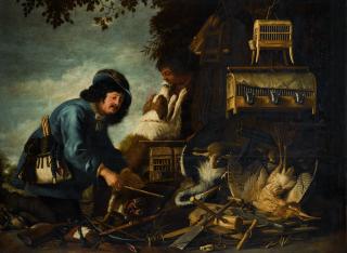 Christian Van Couwenbergh - Hunters With Their Dog, Game And Hunting Equipment