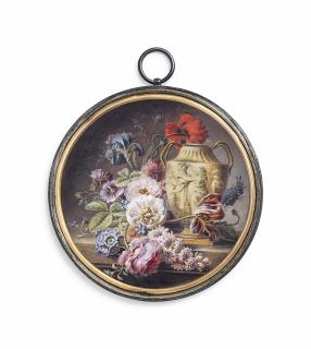 Christian Van Pol - A Floral Still-Life With Roses, Parrot Tulip, Anemones, Forget-Me-Nots, Peonies, An Iris, Poppies, Delphiniums, A Classical Vase, On A Stone Ledge