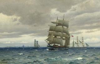Christian Vigilius Blache - A Norwegian windjammer and other commercial sailing vessels off Copenhagen