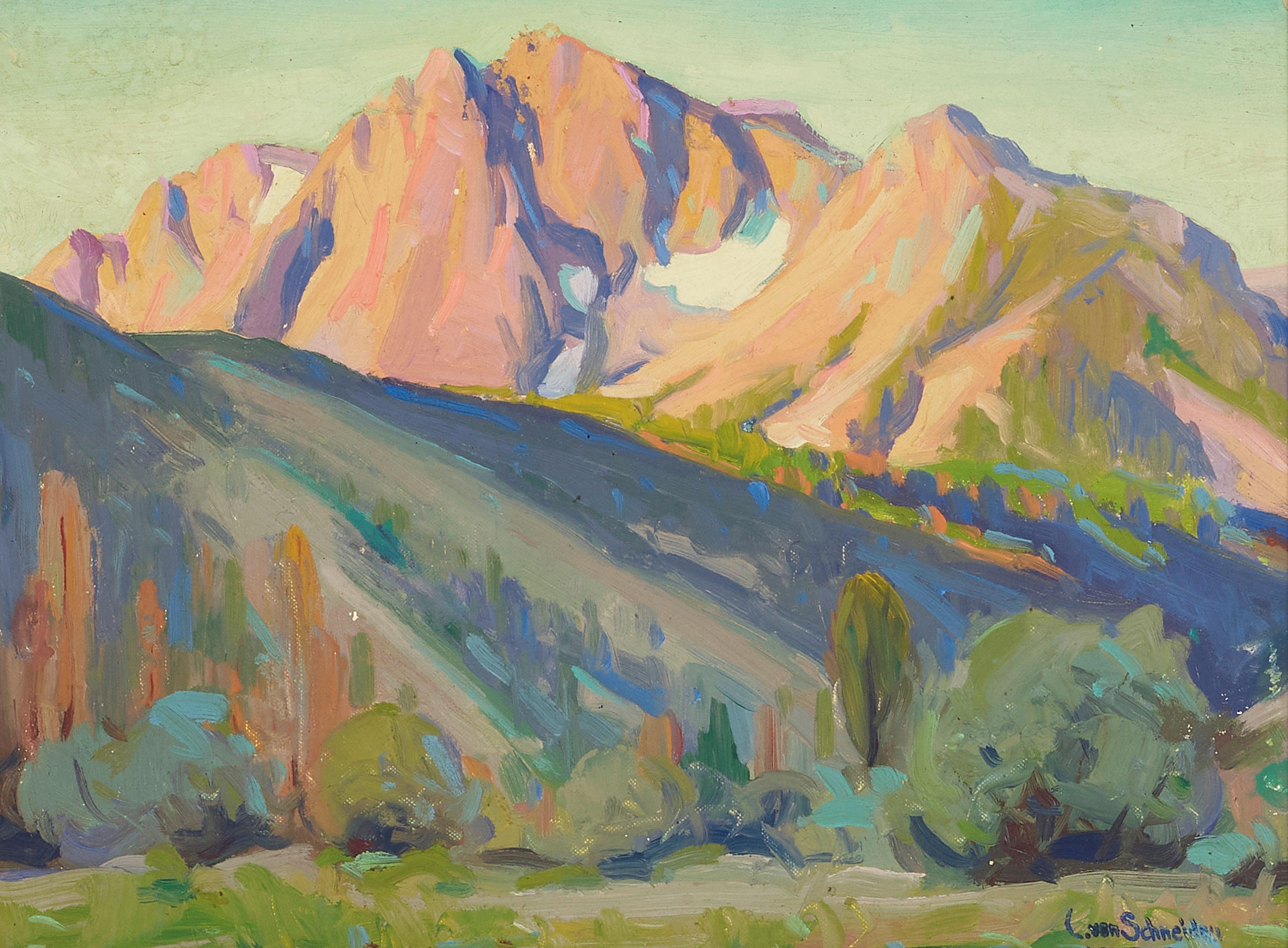 Christian von Schneidau - Sunrise on Mountain at June Lake 12 x 16 in. framed 19 x 23 in.