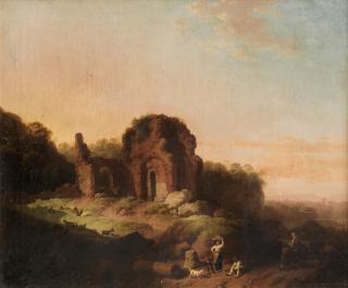 Christian Wilhelm Ernst Dietrich - Figures On A Country Path, Before Ruins