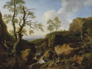Christian Wilhelm Ernst Dietrich - Paesaggio con cascata e figure