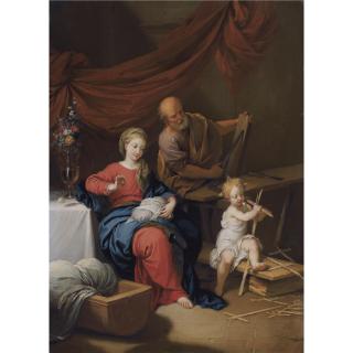 Christian Wilhelm Ernst Dietrich - The Holy Family In An Interior With The Virgin Sowing And Joseph Woodworking