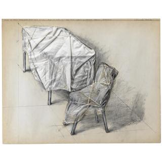 Christo - Chaise Et Table Empaqueteés (Projet Pour Spectrum, Bergeyk, Holland, Salle N. 3, Stedelijk Van Abbe Museum, Eindhoven)