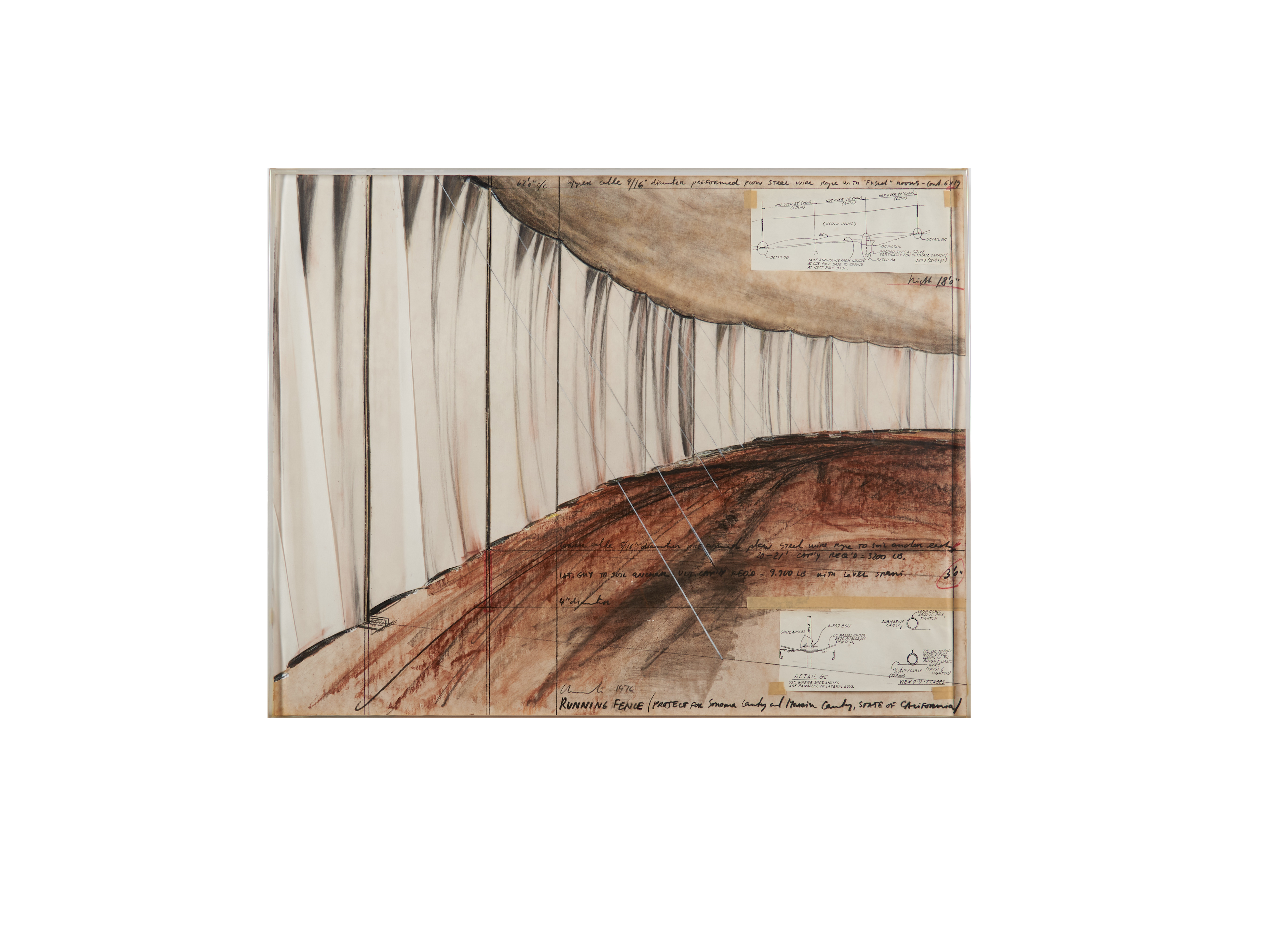 Christo - Running Fence (Project for Sonoma County and Marin County, State of California) 22 x 28 in. (55.9 x 71.1 cm) framed 22 1/4 x 28 1/4 x 1 5/8 in.