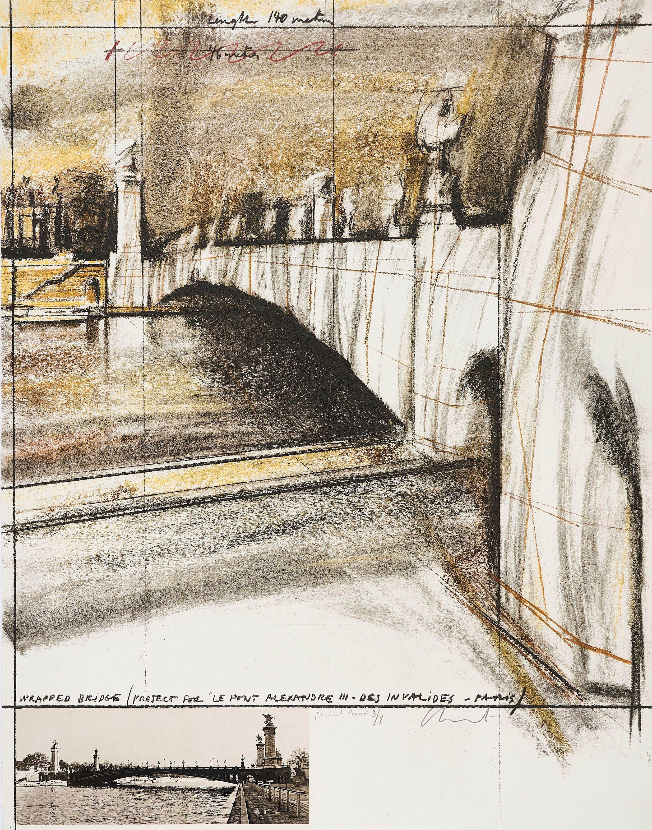 Christo - Wrapped Bridge, Project for Le Pont Alexandre III, Paris.