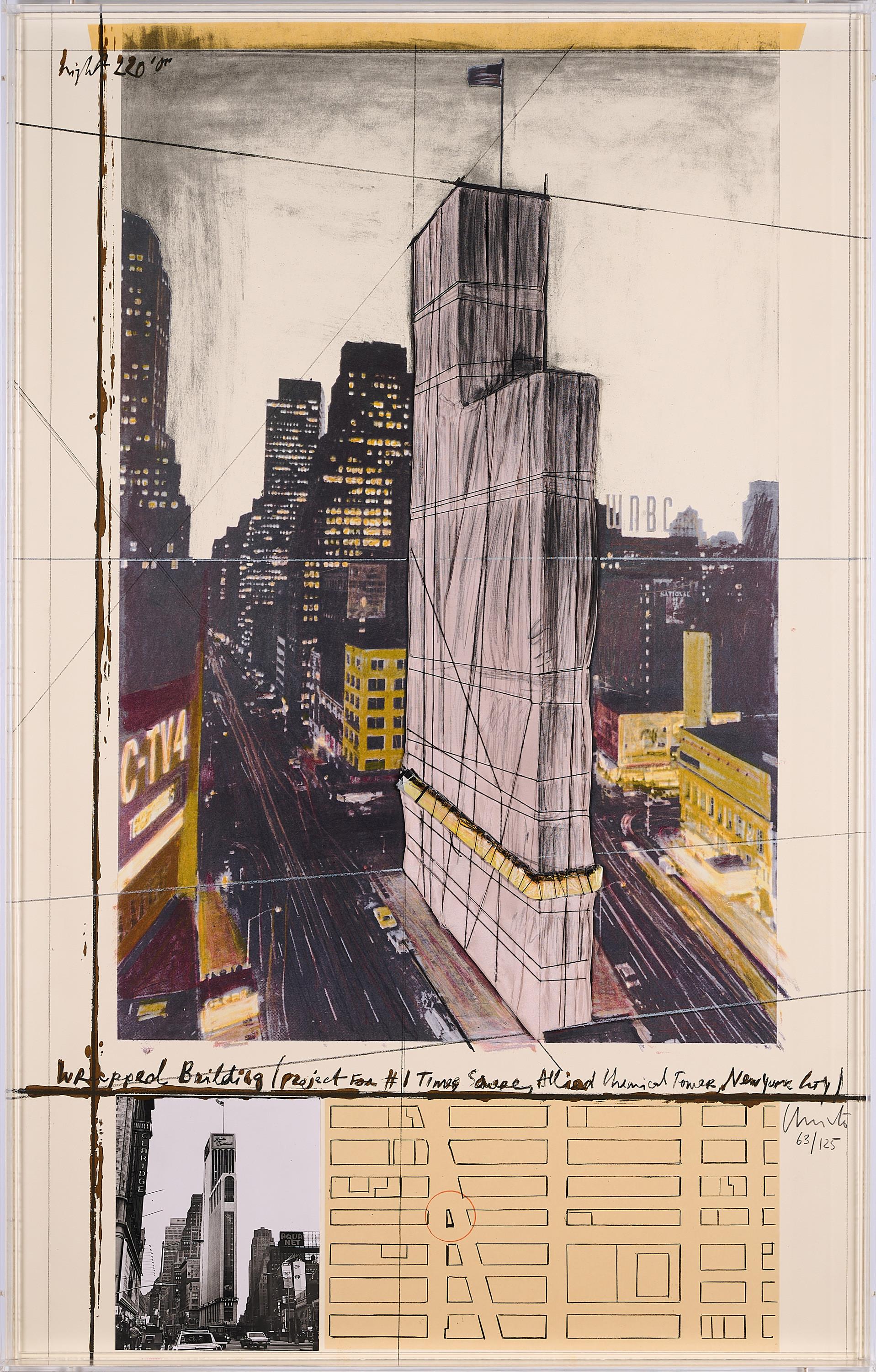 Christo - Wrapped Building, Project for 1 Times Square, Allied Chemical Tower, New York City.