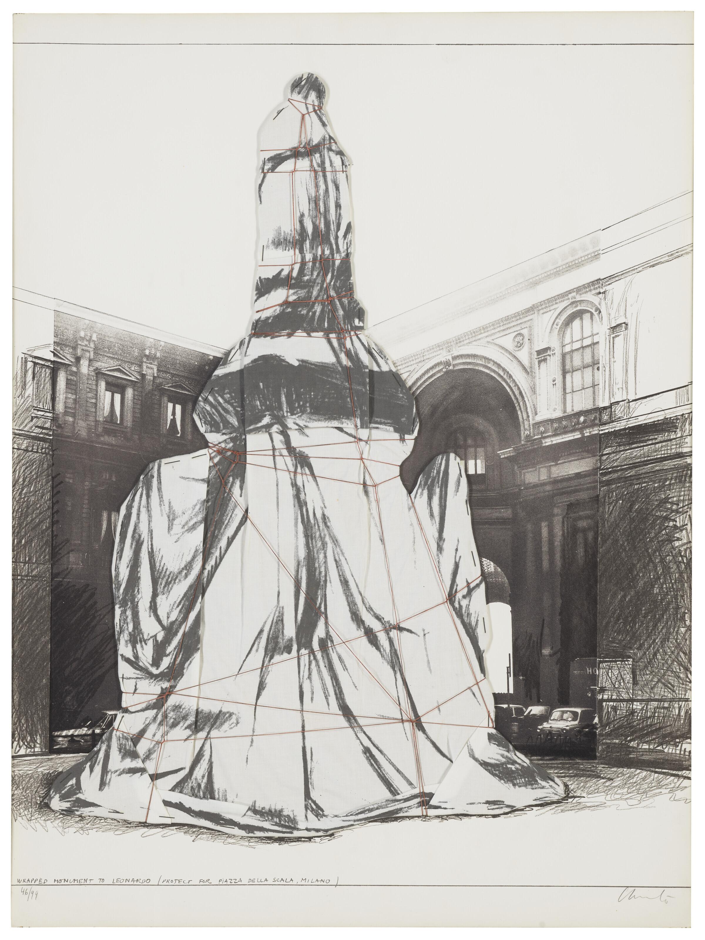 Christo - Wrapped Monument to Leonardo, Project for Piazza della Scala, Milan: one print