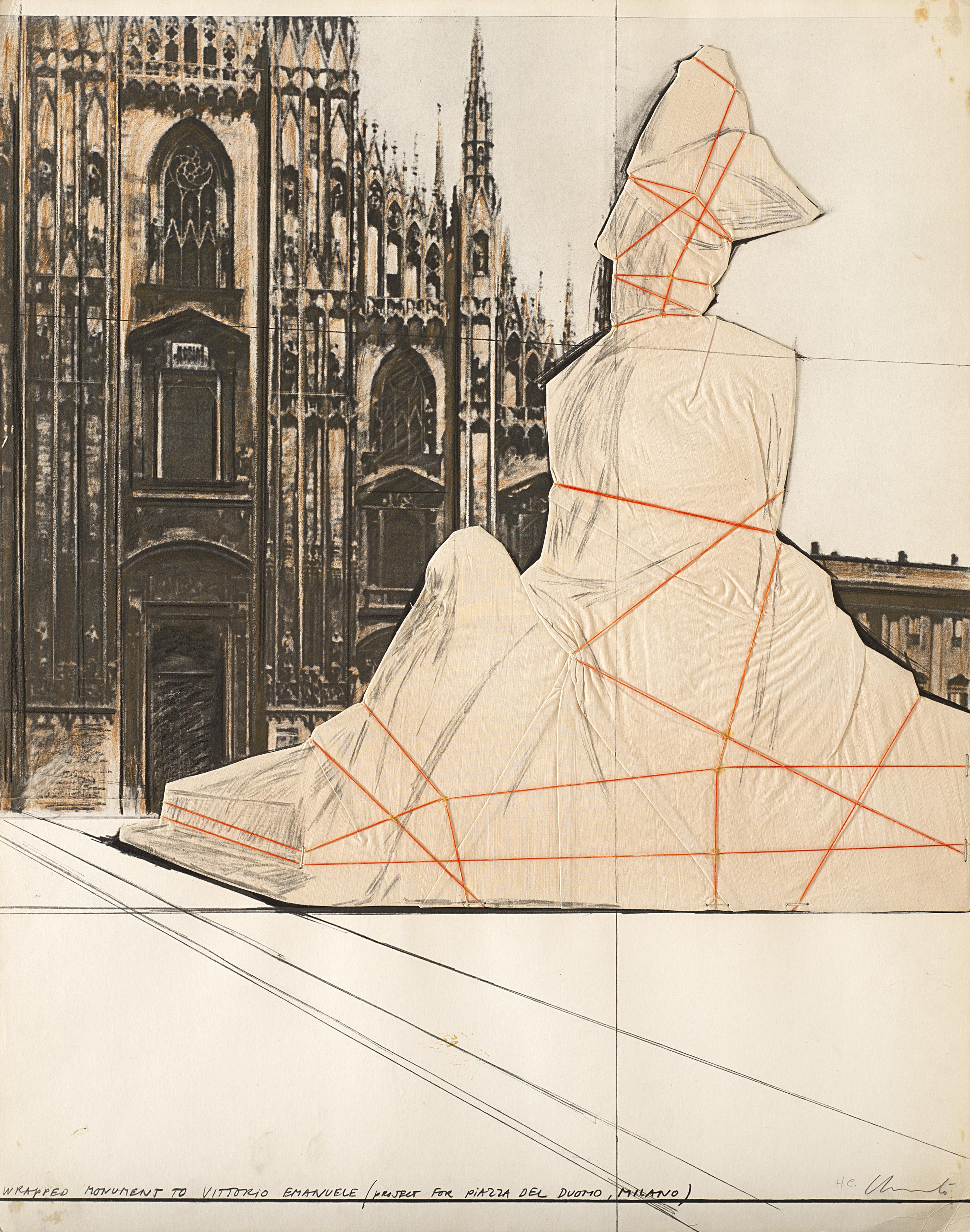 Christo - Wrapped Monument to Vittorio Emanuele, Project for Piazza del Duomo, Milano