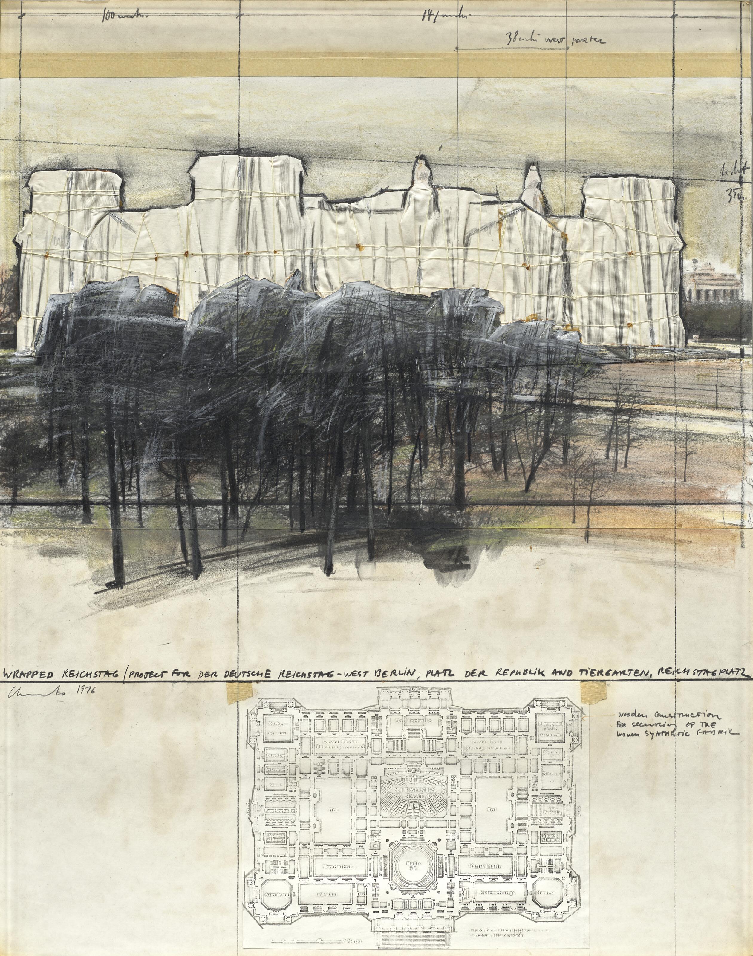 Christo - Wrapped Reichstag (Project for der Deutsche Reichstag-West Berlin, Platz der Republik and Tiergarten, Reichstag Platz)