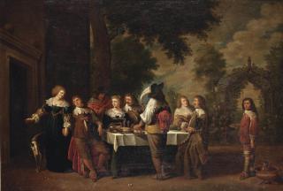 Christoffel Jacobsz. van Der Laemen - An elegant company dining and making merry in a garden