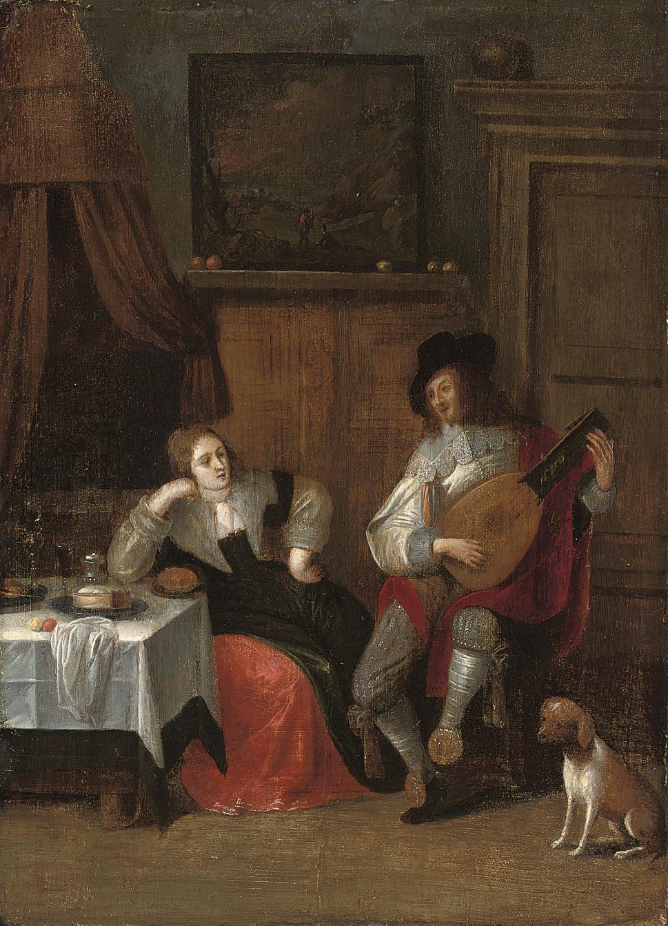 Christoffel Jacobsz. van der Lamen - A gentleman serenading a lady in an interior