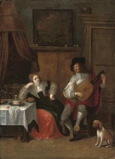 Christoffel Jacobsz. van der Lamen - A gentleman serenading a lady in an interior